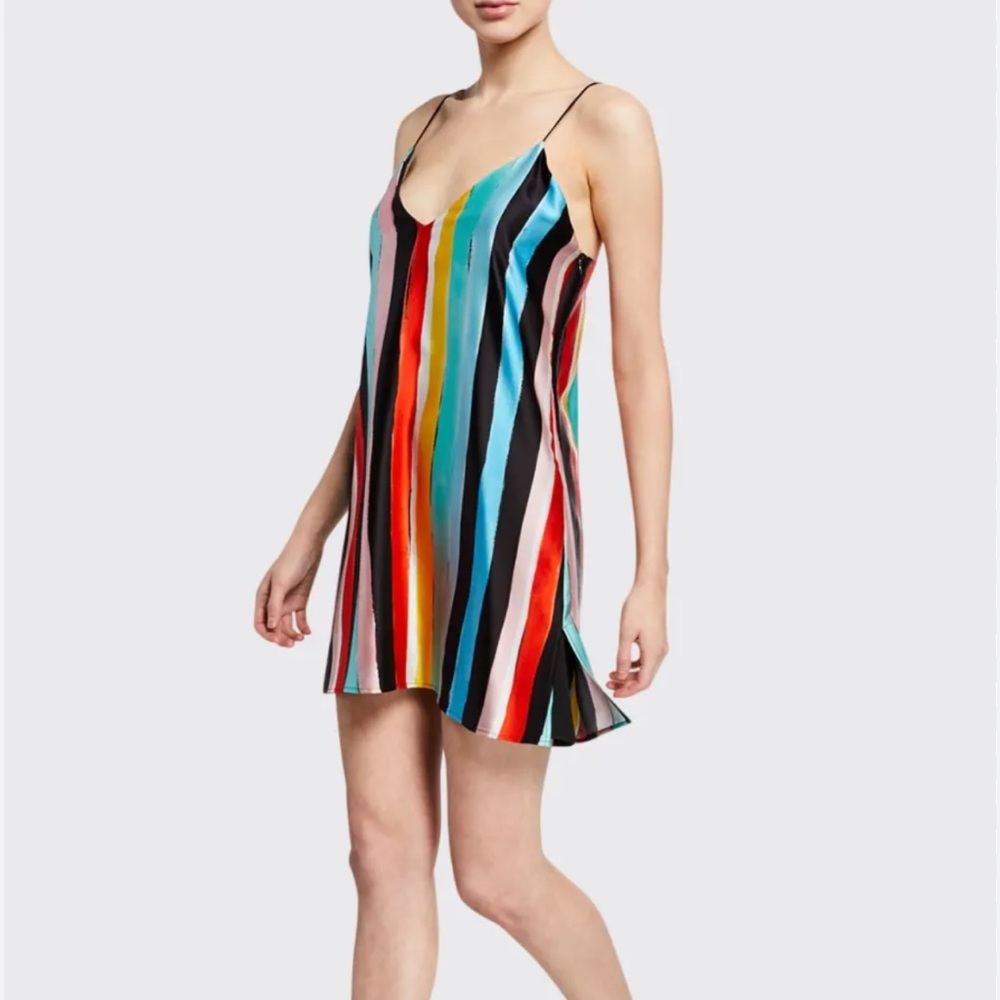 Caroline Constas Elena Striped Charmeuse Colorful Slip Dress Size XS